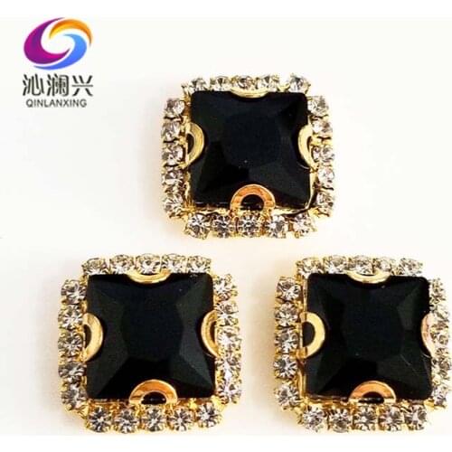 Golden bottom Black square shape top Crystal glass buckle, sew on rhinestones for Diy/jewelry accessories 8mm/10mm/12mm/14mm