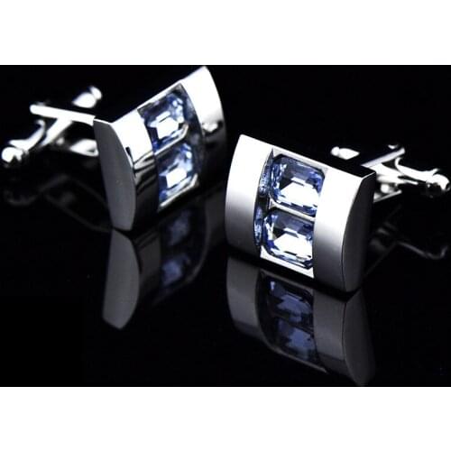 1 Pairs Light Blue Crystal Sleeve Nails Mens Shirt Cufflinks Silver Cuff Links Buttons Jewelry Clothing Accessories