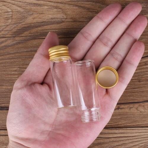 10pcs 14ml 22*60mm Glass Bottles Message Bottles with Golden Aluminum Lids Spice Jars Empty Glass Jars for Wedding favors