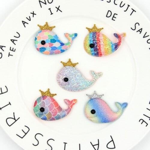 20pcs 5.1x3.7CM Glitter Fish Padded Patches Appliques For Clothes Sewing Supplies DIY Hair Bow Decoration