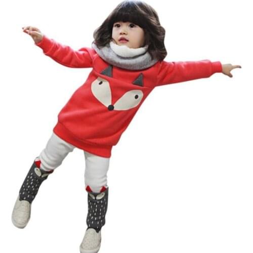 2018 Winter Girls Clothes Cute cartoon Fox Loose coat +Pants 2pcs Outfits Kids Sport Suit For Girls Clothing Sets 1-5Y