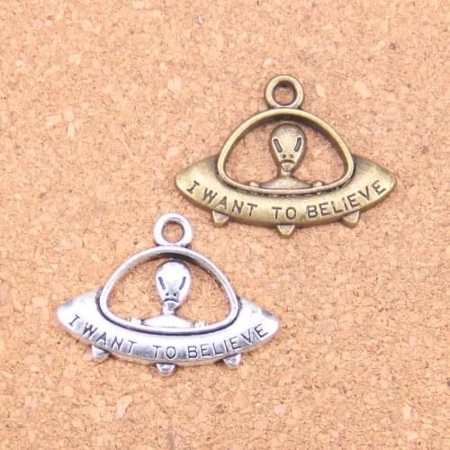 48pcs Charms alien ET believe spaceship 23x30mm Antique Pendants,Vintage Tibetan Silver Jewelry,DIY for bracelet necklace