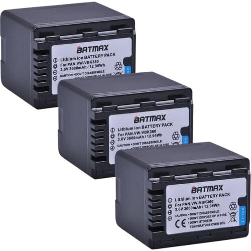 3Pack 3600mAh VW-VBK360 VBK360 Camera Battery for Panasonic HC-V10 HC-V100 HC-V100M HC-V500 HC-V500M HC-V700 HC-V700M HDC-HS60