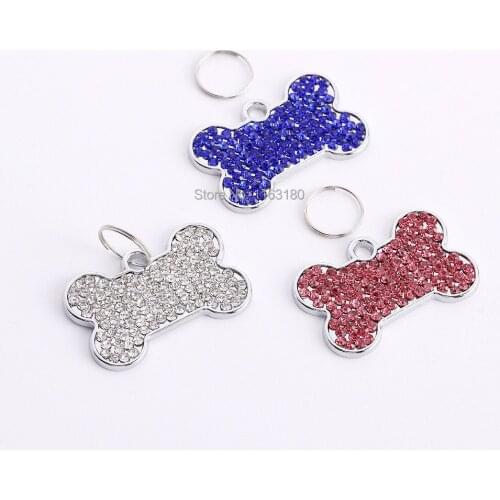 10Pcs/Lot Blank Custom Engraved Personalized Alloy Bone Shaped Rhinestones Dog Cat Pet ID Jewelry Bling Tag Collar Pendant