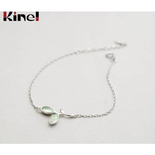 Kinel Natural Opal Leaf Bracelets for Women 925 Sterling Silver Chain Bracelet Anti Allergy Minimalism Korean Jewelry