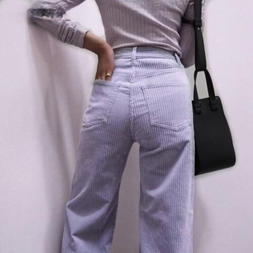 Fashion Corduroy Wide Leg Pants Women High Waist Spring Texture Casual Long Sports Pants Zipper Street Pants 2021 New Women