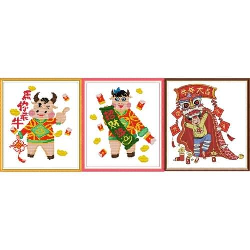 Joy Sunday You Are The Best Lucky Fortune The Year Of The Ox KB124 KB125 Z690 Chinese Lunar New Year Blessing Cross Stitch kits