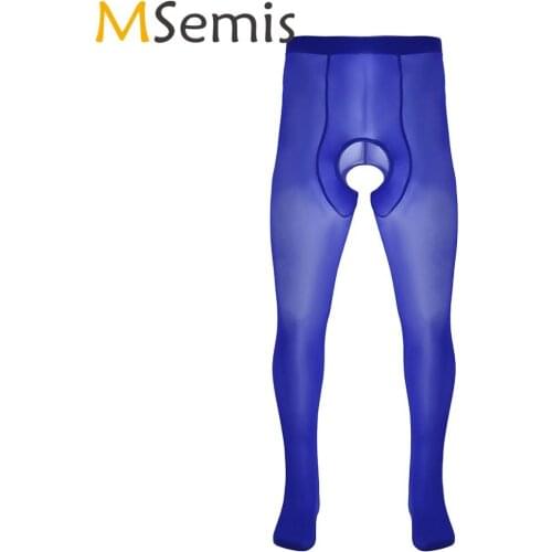 Men Ice Silk Body Stocking Pantyhose Sexy Open Crotch Transparent Stretchy Bodysuit Lingerie Sissy Gay Slim Legging Bodystocking