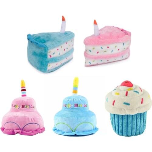 Pet Dog Cat Cute Plush Birthday Cake Doll Bite-resistant Play Chew Toy Puppy Cleaning Grinding Teeth Interactive Supplies D7YB
