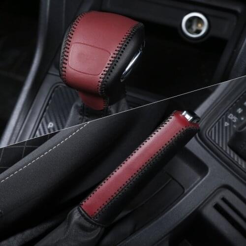 Lsrtw2017 Cow Leather Car Gear Lever Handbrake Cover for Skoda Karoq Interior Mouldings Accessories 2016-2020 shift knob
