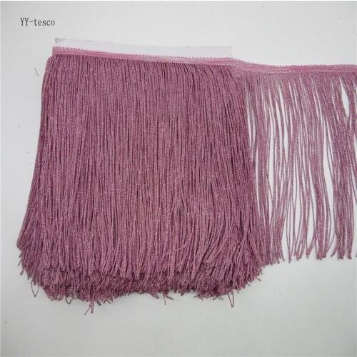 YY-tesco 10Meter 20CM Long Lace Fringe Tassel Trim Pink Fringe Trimming Polyester Sew Latin Dress Stage Garment Accessories