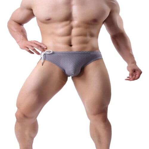 Low Waist Swimsuit Sexy Swimwear Men Triangle Solid Mens Swimming Trunks Underwear Briefs String Short Swimsuits Brave Person