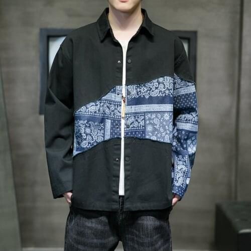 2021 Mens Spring Vintage Prints Jackets Men Turn Down Collar Fashion Long Sleeve Retro Shirts Coat Male Chinese Style Outwear