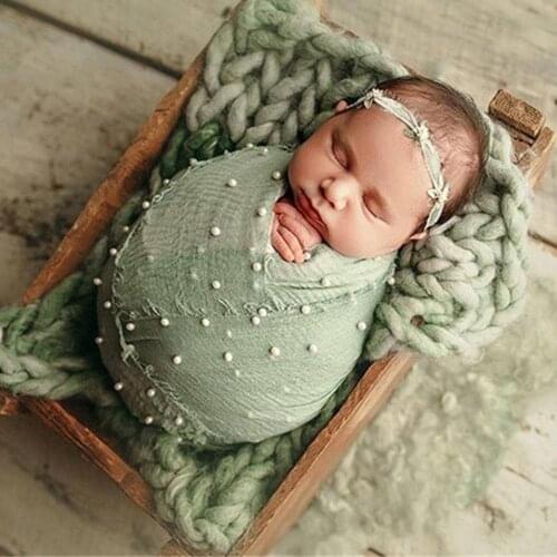Cute Newborn Solid Color Multi-functional Soft Baby Photography Props Pearl Blanket Baby Photo Wraps Pearls Beaded Muslim Wraps