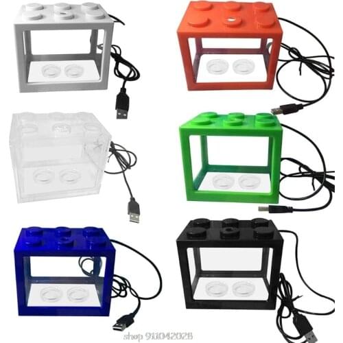 USB Mini Aquarium Fish Tank with LED Lamp Light Home Office Desktop Tea Table Decoration D21 20 Dropship