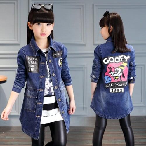 Fashion Coat 2019 Big Girl Clothes Spring Autumn Button Solid Jackets Female Children Cartoon Clothing Kids Denim Overcoat