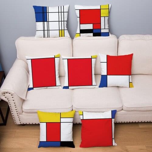 Mondrian Red Yellow Geometric Pillow Cover 45*45cm Cushion Cover Super Soft Plush Throw Pillows Cases Home Decor Cushion Covers
