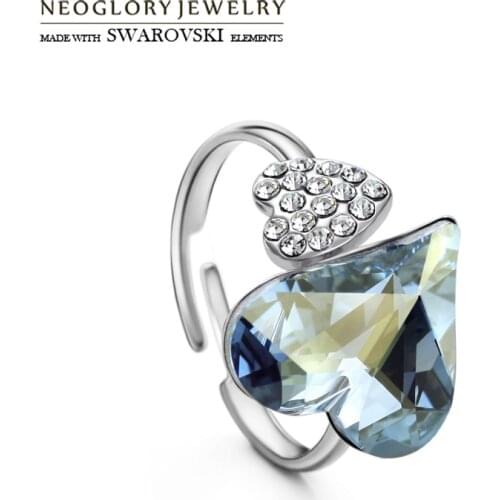 Neoglory Austria Crystal & Czech Rhinestone Adjustable Engagement Charm Finger Ring Double Hearts Love Gift Bijoux Lady