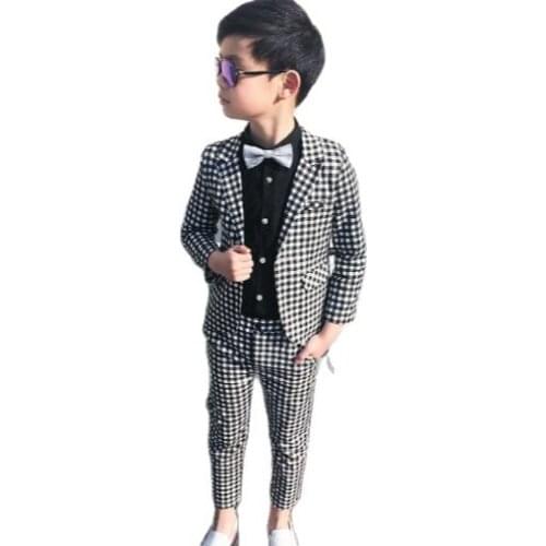 New Plaid Formal Suit for Boys Blazer Pants Children Wedding Suits Tuxedo Kids Dresses Party Outfits Spring Baby School Clothes