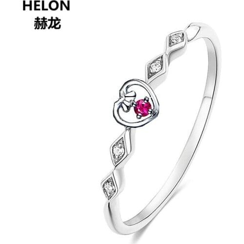 Solid 14k White Gold Natural Ruby Diamonds Heart Engagement Wedding Ring Fine Jewelry