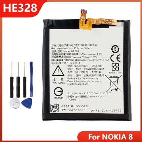 Original HE328 Phone Battery For NOKIA 8 NOKIA8 HE328 Replacement Rechargable Batteries 3030mAh
