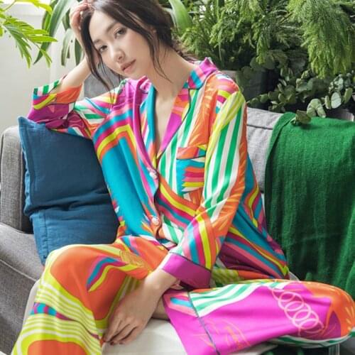 Women Once Again Silk Pajamas Spring Korean Fashion Sleepwear Plus Size Cardigan Long Sleeves Set 2 Piece Sexy Satin Pyjamas