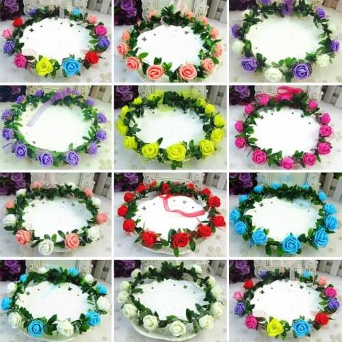 Rose Flower Crown Headband Wreath Party Wedding Bridal Hairband Headwear Hair Accessories Prom Head Wrap Girls Gift