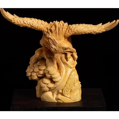 Boxwood 16cm Eagle Sculpture Successful Decoration Wood Animal Lucky Rich Statue Home Decor