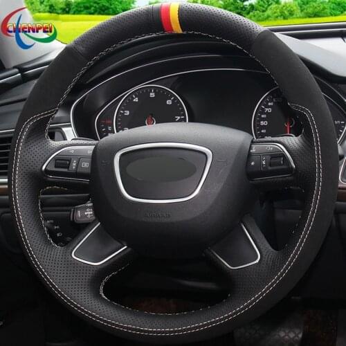 DIY Black Leather Car Steering Wheel Cover For Audi A6 (C7) 2012-2016 Q3 2013-2017 Q5 2013-2017 Q7 2012-2015 Car Accessories