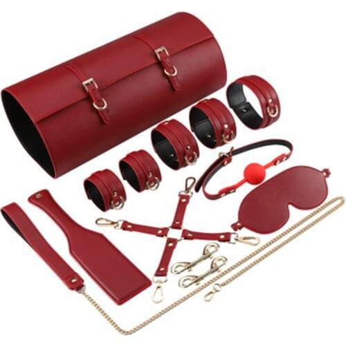 Sexy Toys And Interest Bondage Set Open Mouth Gag Leather Blindfold Mouth Gag Leather Whip Restraints Slave Sex Toy For Couple