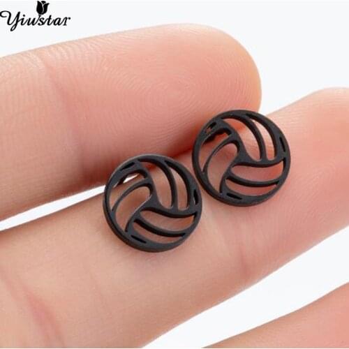 Yiustar Hollow Sport Jewelry Volleyball Stud Earrings for Women Hiphop Stainless Steel Basketball Earrings Men Street Pop Bijoux