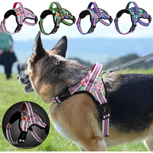Printed Dog Harness Nylon Large Dog Pet Walk Out Harness Vest Hand Strap Soft Adjustable for Small Medium Large Dogs Pitbull