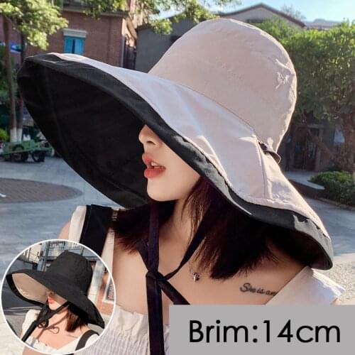 2020 New Women Summer Super Large Wide Brim Beach Hats Double-Sided Foldable Anti-UV Sun Hat Panama Female Sunscreen Cap Bonnet