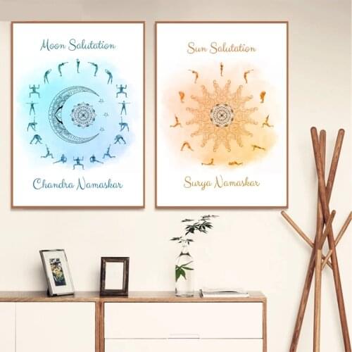 Sun Moon Salutation Yoga Canvas Painting Wall Art Abstract Minimalist Picture Posters Print Living Room Corridor Decoration