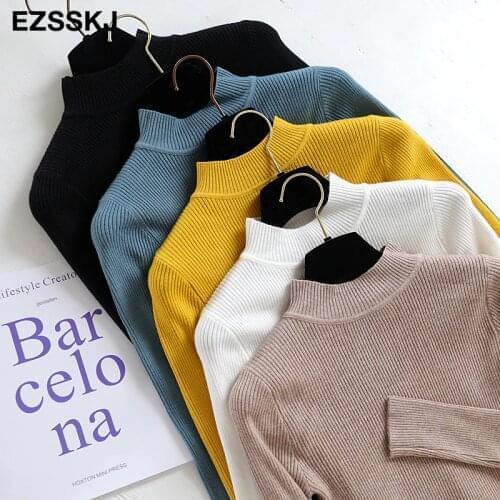 2021 Knitted Women high neck Sweater Pullovers Turtleneck Autumn Winter Basic Women Sweaters Slim Fit Black