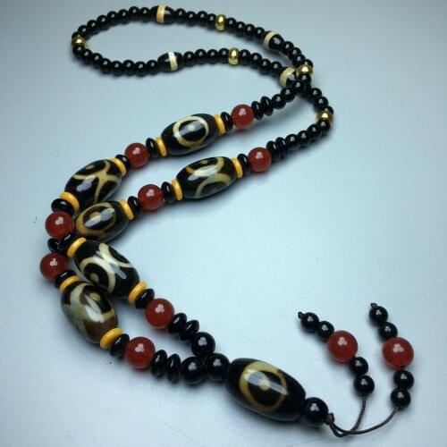 Tibetan natural agate Three Eyes One Line Old Dzi Bead Necklace pendant