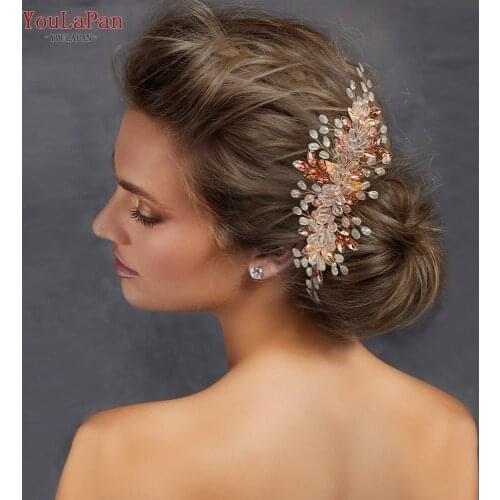 TOPQUEEN HP317 Luxury Bridal Hair Clips Women Hair Comb Headwear Prom Bridal Crown Elegant Hair Accessories Golden Headband