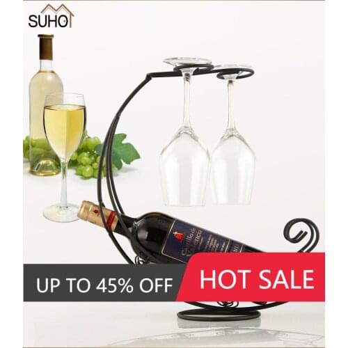 Vintage Tabletop Wine Rack Stemware Holder Holds 1 Bottle and 2 Glasses Creative Freestanding Countertop Wine Glass Display Rack