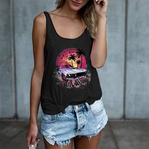 Vintage Car Tee Shirt Sleeveless Loose Summer Vest Plus Size Clothing Women Dream Transporter Magic Road Print Women Tank Tops