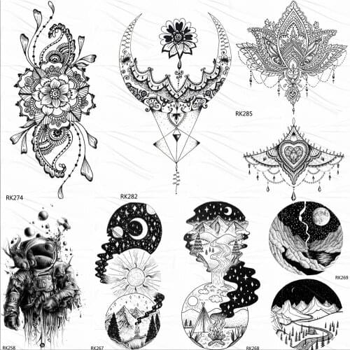 OMMGO Henna Tribal Black Temporary Tattoos Sticker Pendant Fake Tattoo Flower Chains Custom Tatoos For Women Men Body Art Arm