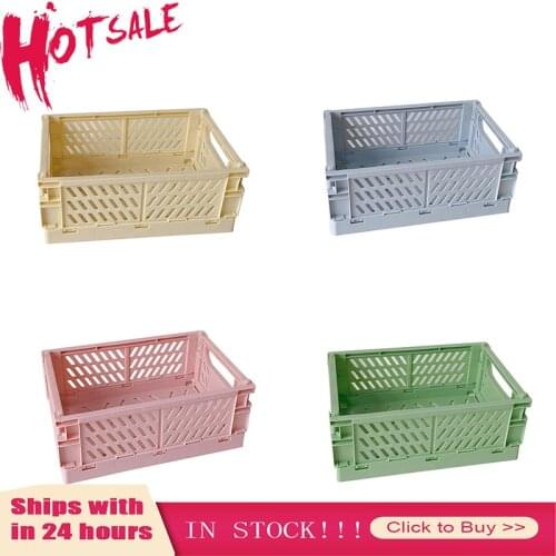 Crate Collapsible Storage Box Plastic Folding Basket Home Office Storage Supplies Cosmetic Container Desktop Organizer Boxes