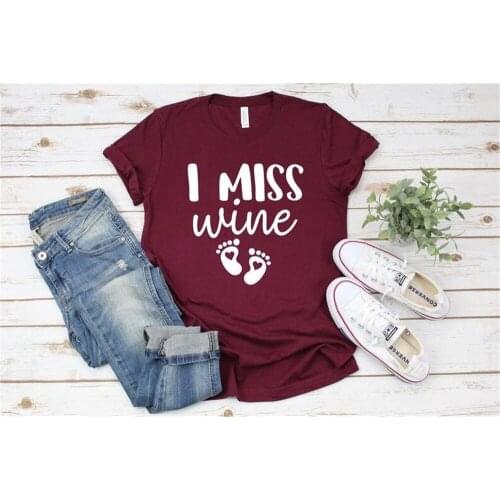 I Miss Wine Lover Fashion Women T Shirt Round Neck Aesthetic Baby Paw Mom Mama Shirts Polyester Short Sleeve Top Tees TX5914
