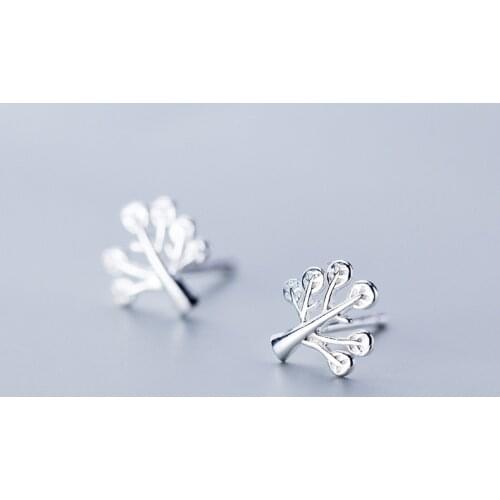 MloveAcc 100% 925 Sterling Silver Tree of Life Stud Earrings Tree Leaves Leaf Earrings for Women Fashion Silver Jewelry
