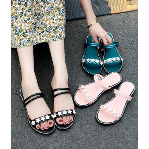 Women Slippers Fashion Summer New Style Flower A- Line Anti-slip Sandals Womens Beach Floral-Print Slipper Women Shoes