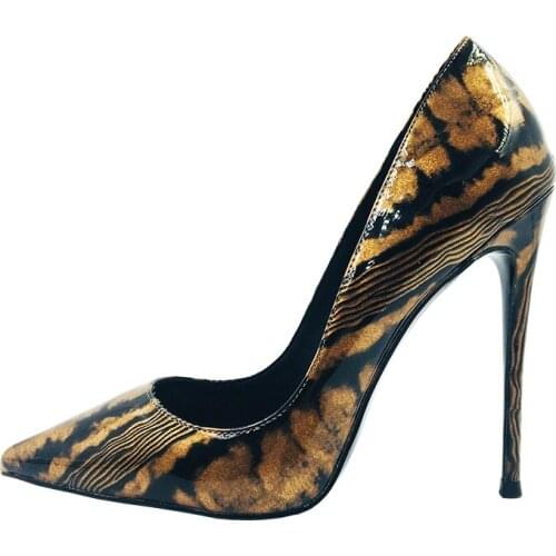 New Wave Print Mirror Patent Leather 6/8/10/12cm Heels Big Size Stilettos Sexy High Heels Pointy Women Pumps Shoes