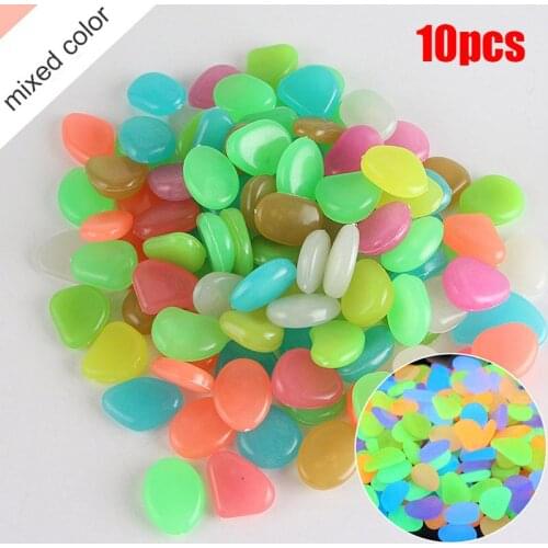 10pcs Glow Pebbles Stones Home Fish Tank Garden Decoration Luminous Glowing In The Dark Accessory