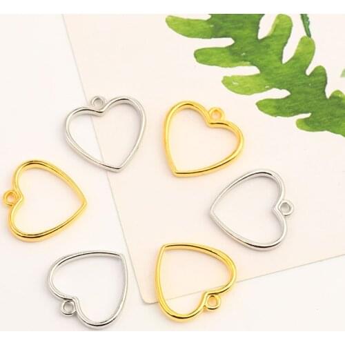 100Pcs Alloy Hollow Out Love Heart Charms 25mm Gold Silver Pendant Heart Shape Charms For DIY Jewelry Making Accessories