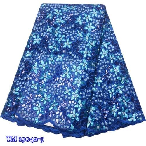 2019 High quality African double organza lace fabric with sequins hand cut beaded french tulle lace with stones for women dress