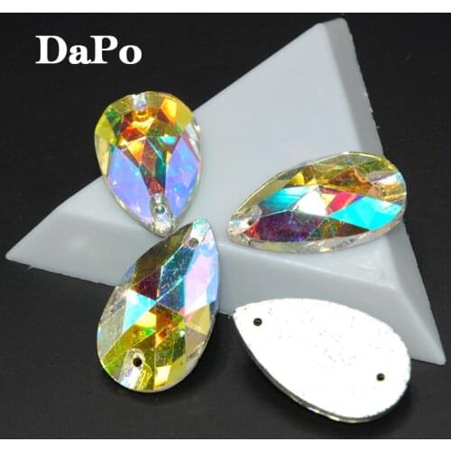 28pcs 7x12,10.5x18,13x22,16x25,17x28,22x38mm Teardrop Crystal AB Sew on Glass Rhinestones For clothing accessories SF0524-SF0529