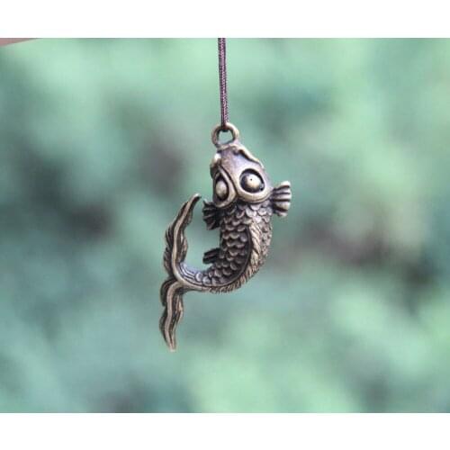 5 CM China Pure Bronze Goldfish Fish auspicious Animal Amulet Pendant Necklace